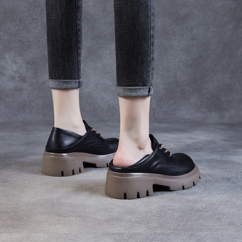 Women Retro Cowhide Leather Wedge Casual Shoes-RAIIFY