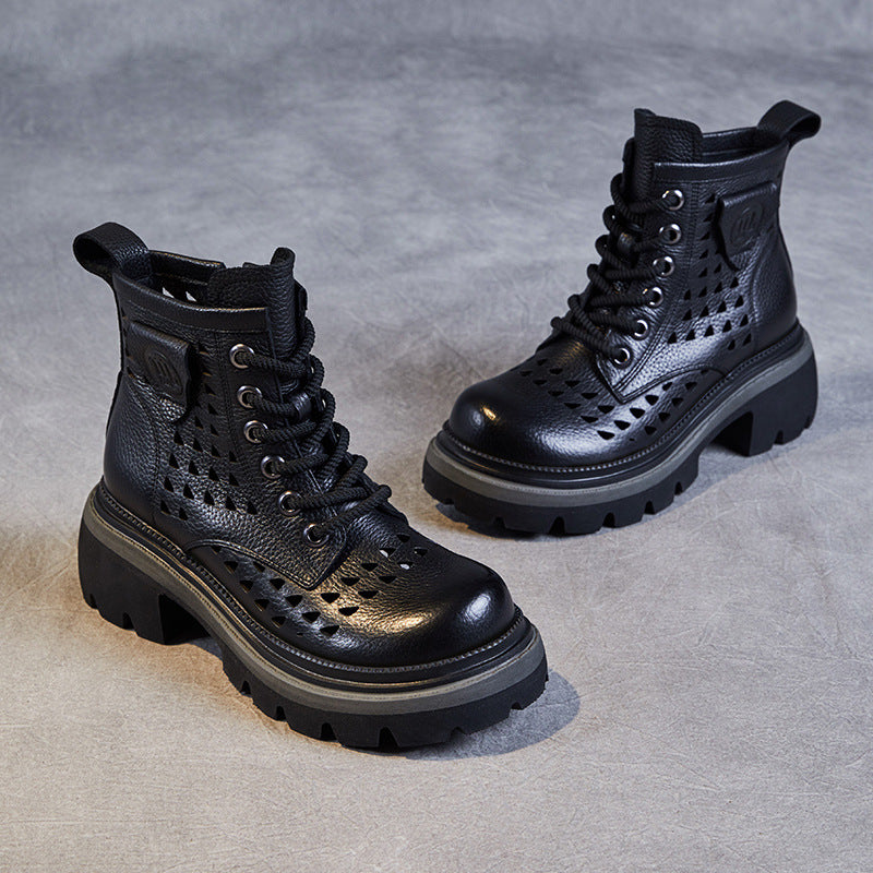 Women Minimalist Hollow Leather Boots-RAIIFY