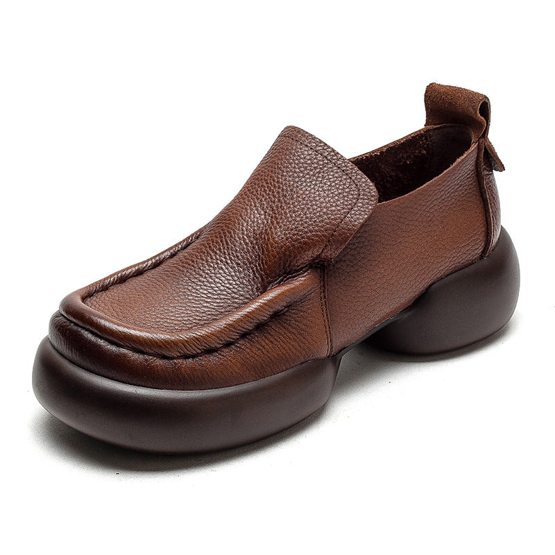 Women Retro Minimalist Soft Leather Thick Soled Casual Shoes-RAIIFY