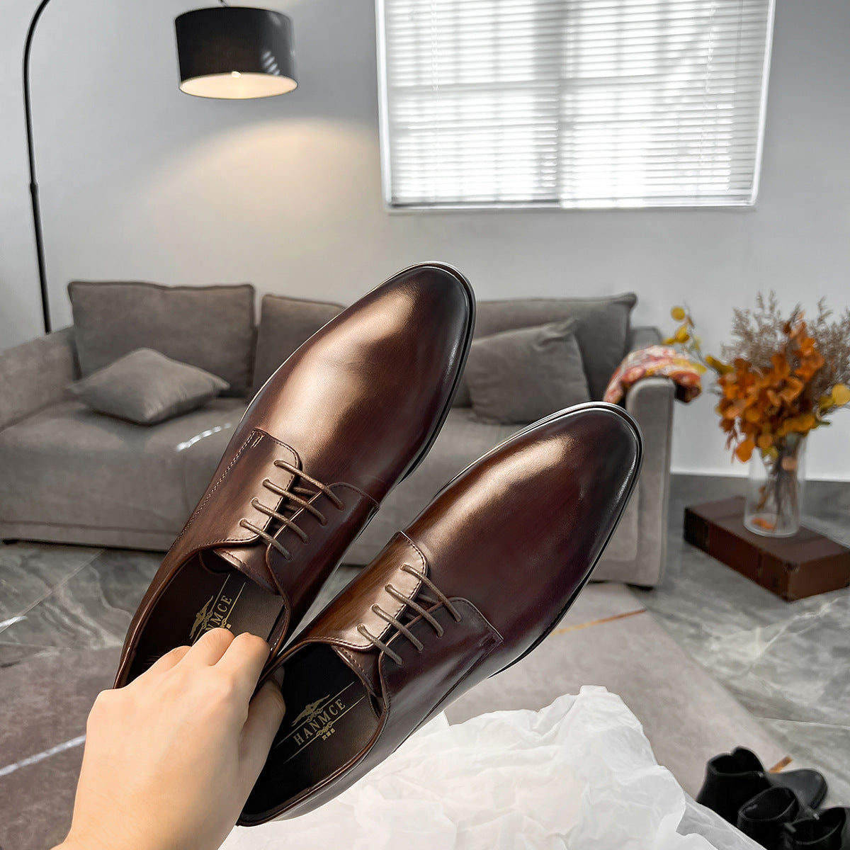 Men Classic Solid Cowhide Handmade Oxford Shoes-RAIIFY