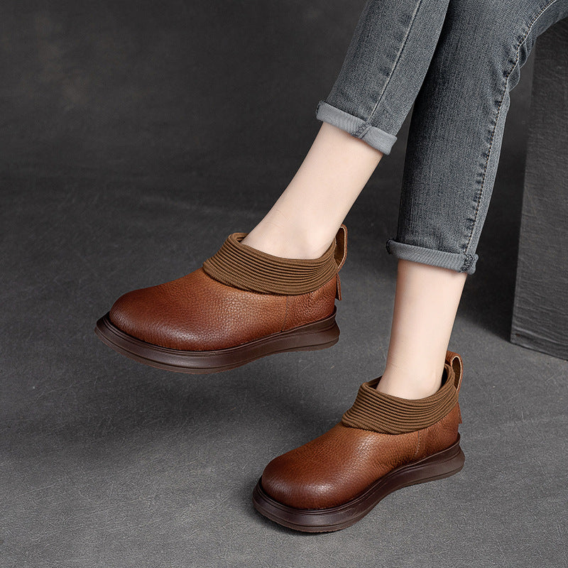 Women Retro Minimalist Leather Flat Casual Shoes-RAIIFY