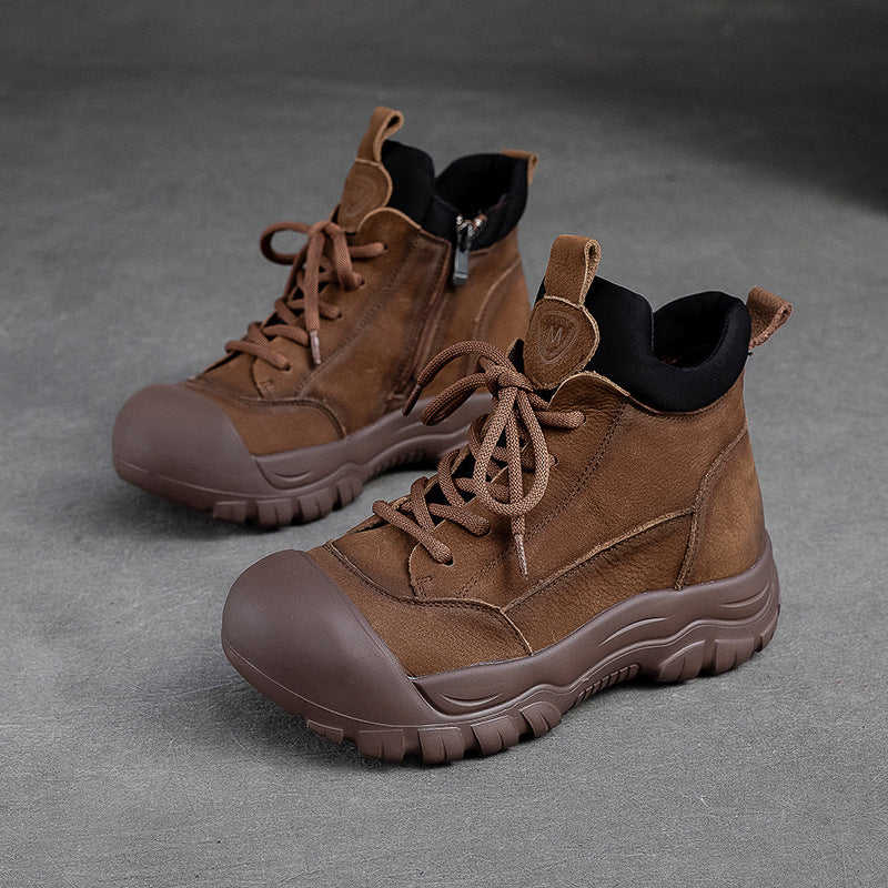 Women Classic Patchwork Leather Casual Ankle Boots-RAIIFY