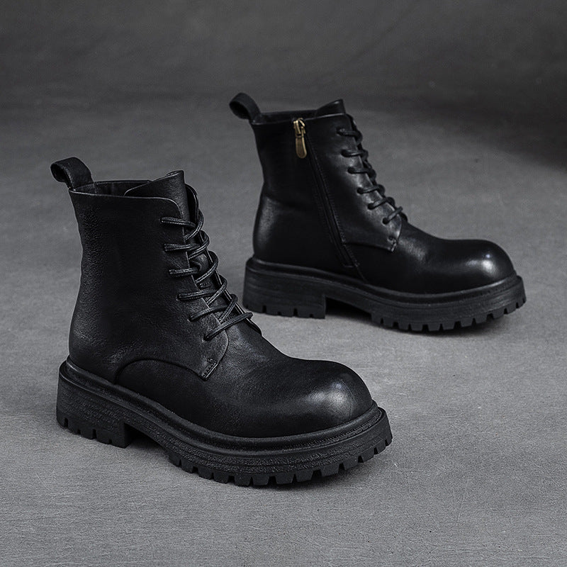 Women Retro Patchwork Leather Handmade Casual Boots-RAIIFY