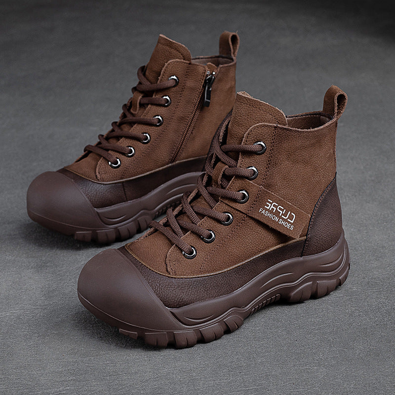 Women Retro Leather Furred Warm Boots-RAIIFY