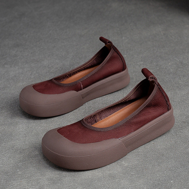Women Retro Leather Soft Flats Shoes-RAIIFY