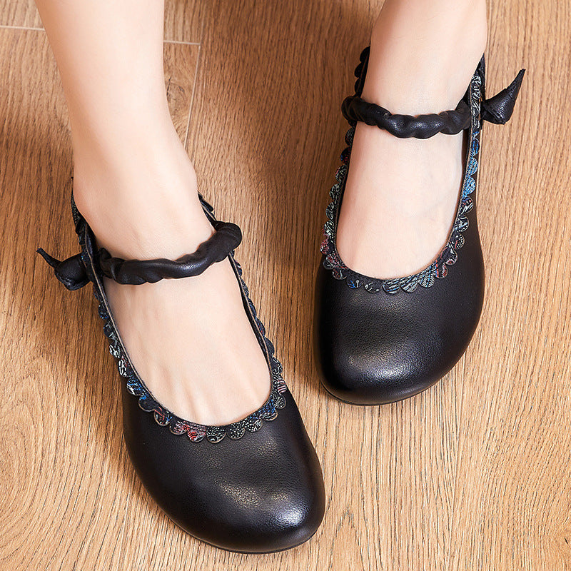 Women Retro Patchwork Casual Leather Pumps-RAIIFY