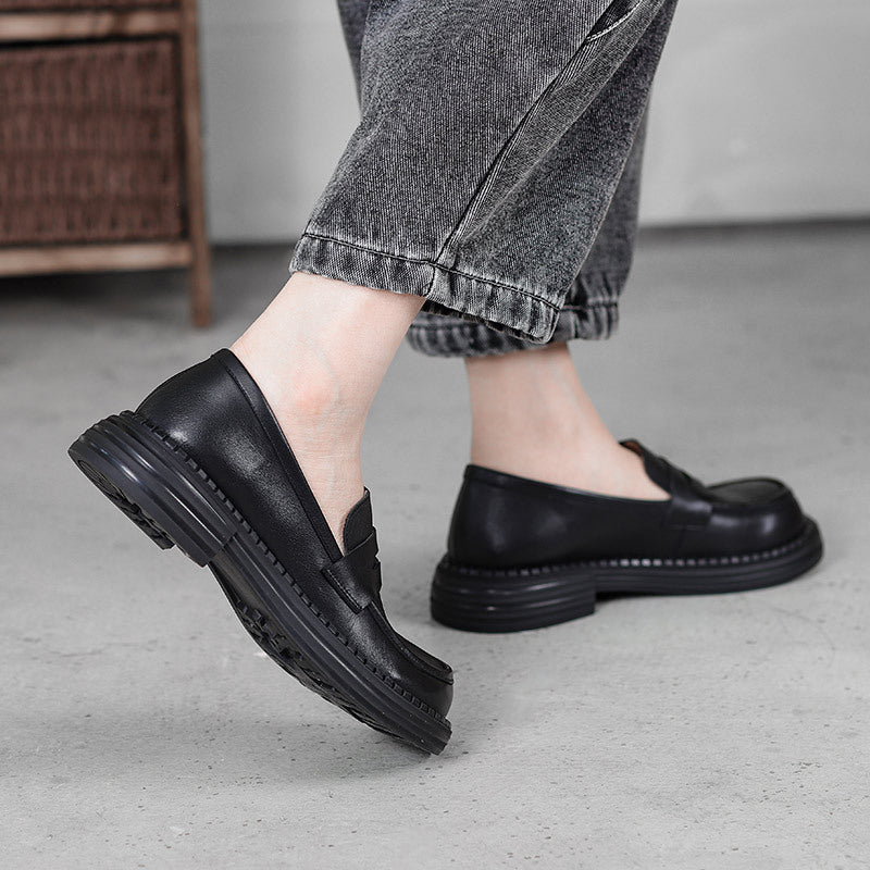 Women Retro Casual Minimalist Soft Leather Loafers-RAIIFY