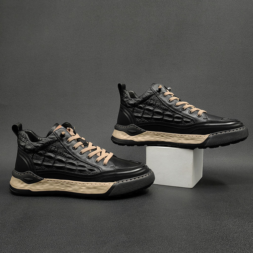 Men Fashion Figured Leather Flat Casual Shoes-RAIIFY