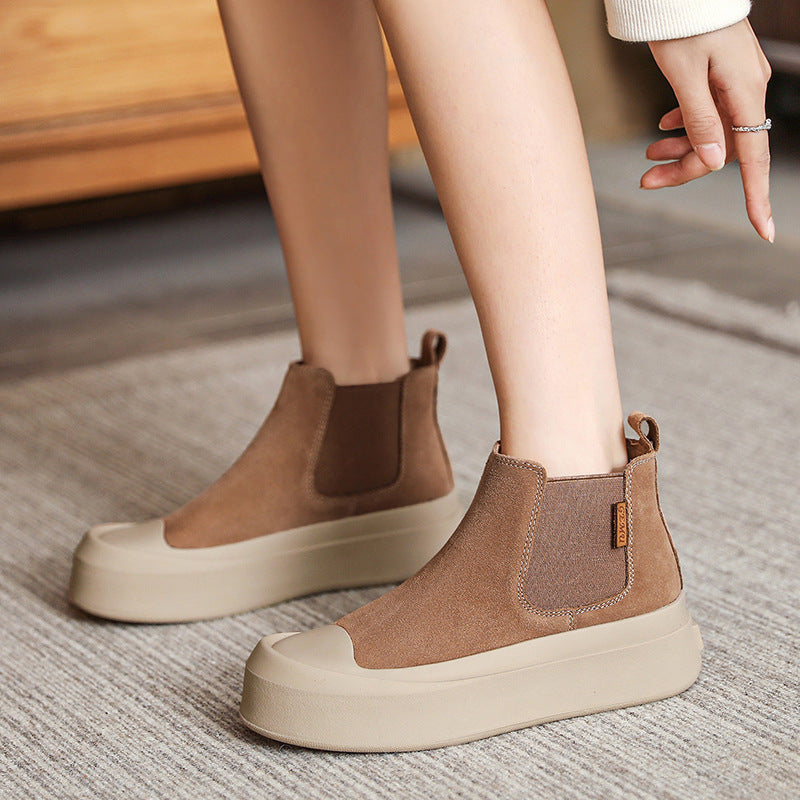 Women Retro Casual Leather Flat Ankle Boots-RAIIFY