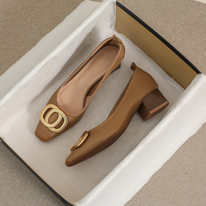 Women Retro Casual Soft Chunky Heeled Pumps-RAIIFY
