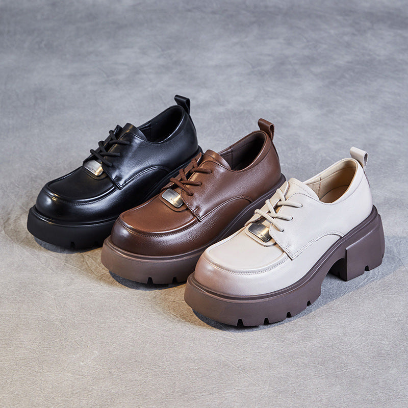 Women Leather Minimalist Chunky Soled Casual Loafers-RAIIFY