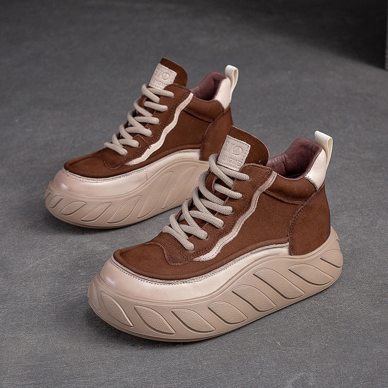 Women Minimalist Fashion Leather Thick Soled Casual Shoes-RAIIFY