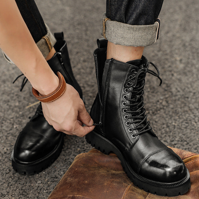 Men Leather Lightweight Hiking Black Boots-RAIIFY