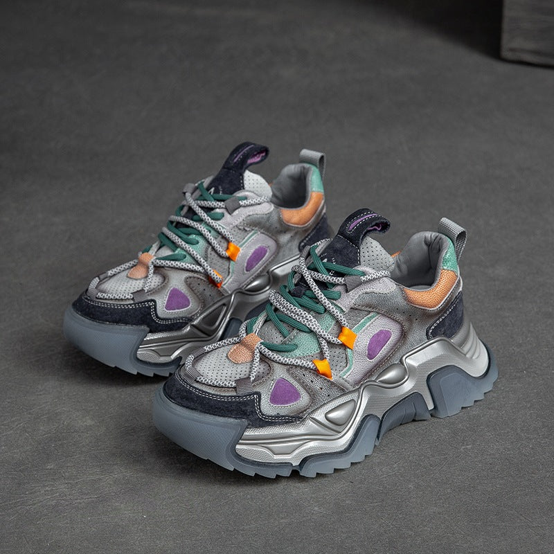 Women Retro Patchwork Breathable Platform Dad Sneakers-RAIIFY