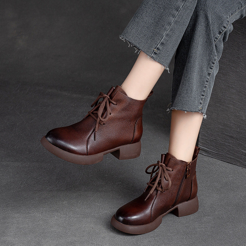Women Minimalist Retro Leather Casual Ankle Boots-RAIIFY