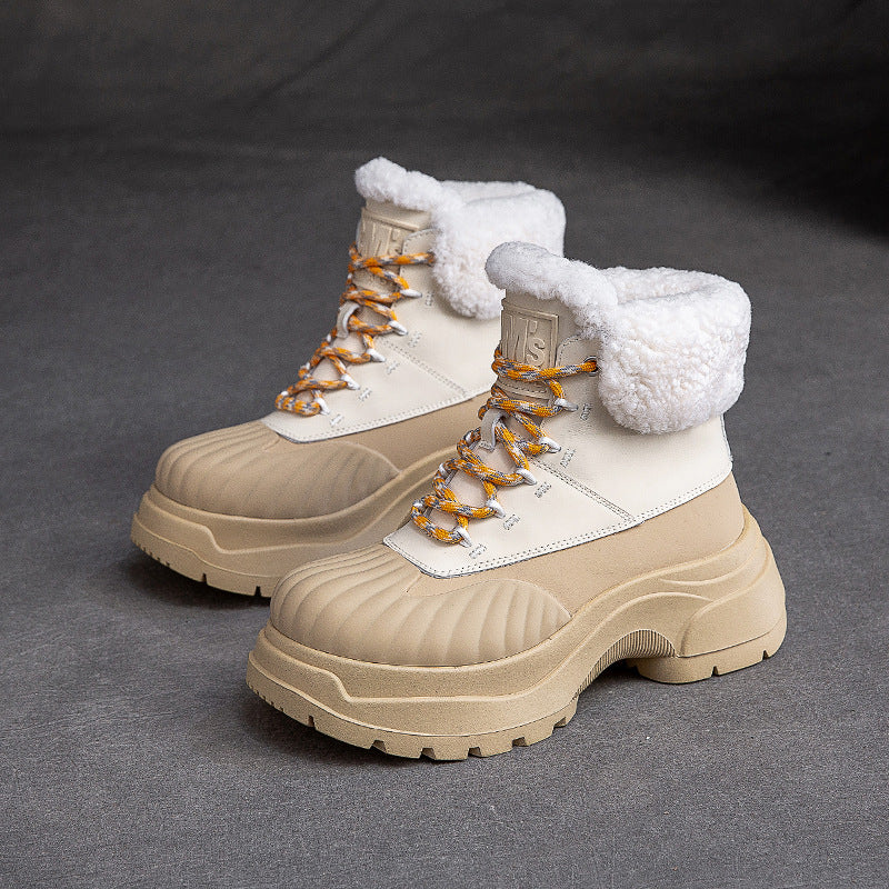 Women Fashion Leather Chunky Platform Snow Boots-RAIIFY