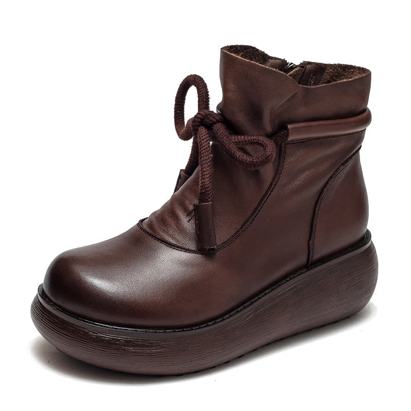 Women Retro Leather Minimalist Chunky Platform Boots-RAIIFY