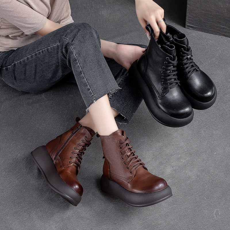 Women Retro Minimalist Patchwork Leather Casual Boots-RAIIFY