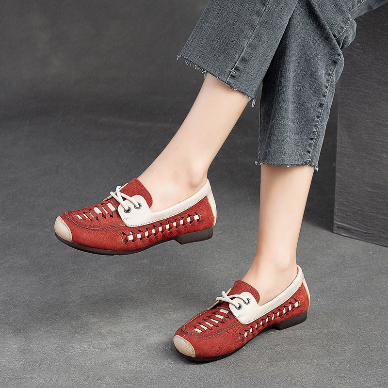 Women Hollow Breathable Leather Soft Flats-RAIIFY