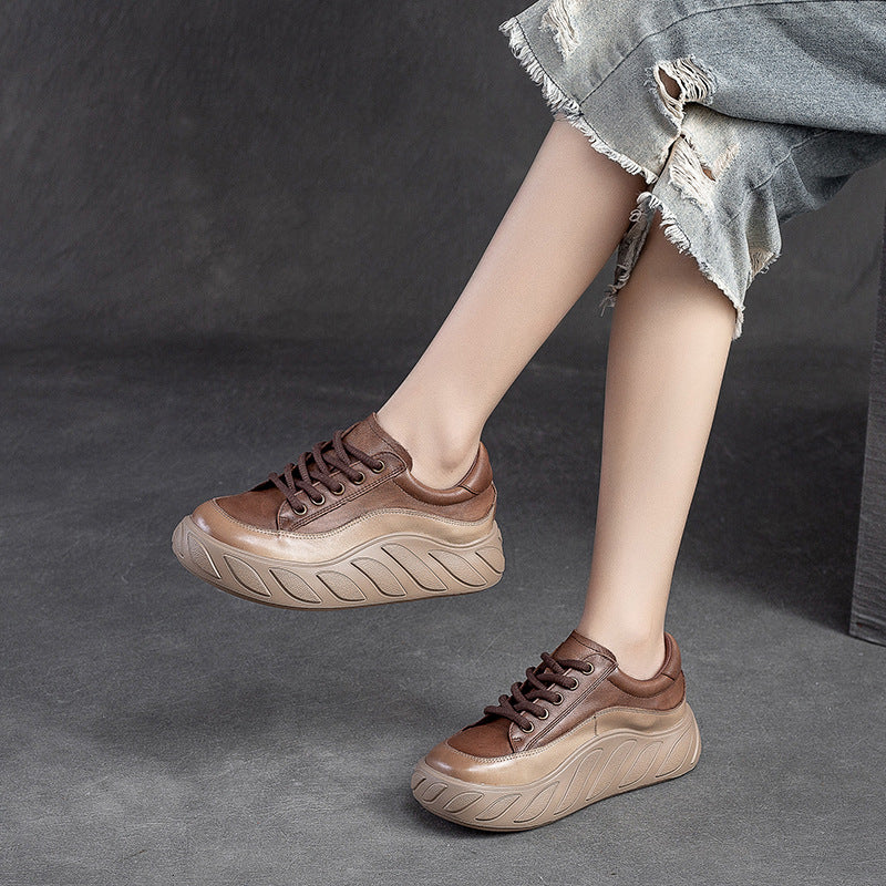 Women Minimalist Leather Comfort Thick Soled Casual Shoes-RAIIFY