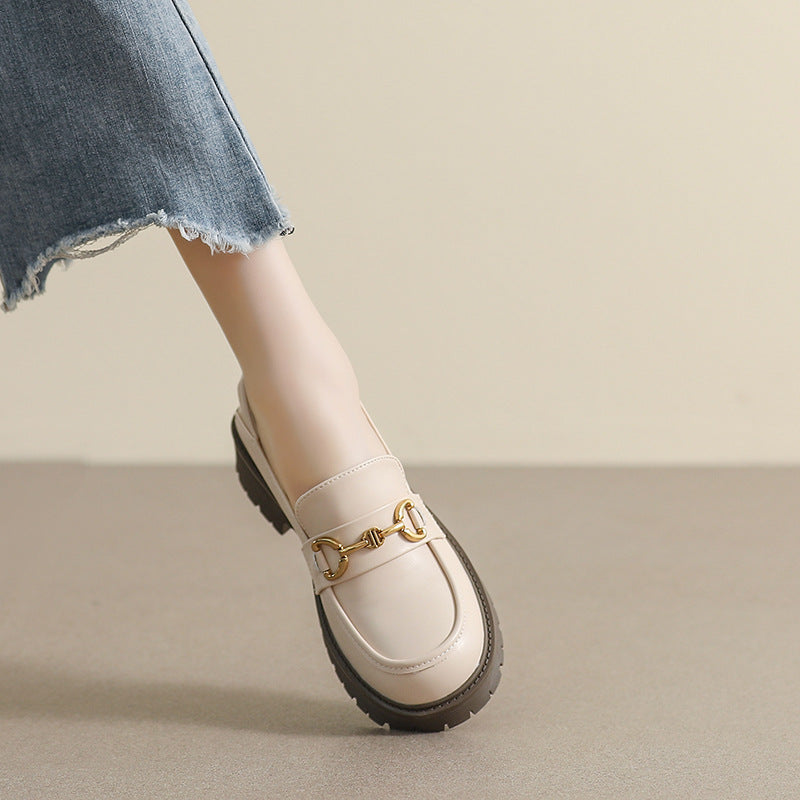 Women Classic Soft Leather Thick Soled Chain Loafers-RAIIFY