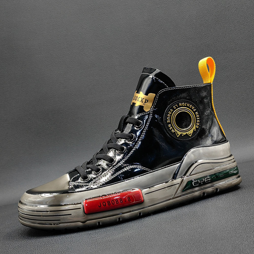 Men Fashion Glossy Leather Ankle Sneakers-RAIIFY