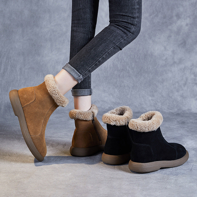Women Minimalist Suede Flat Ankle Snow Boots-RAIIFY