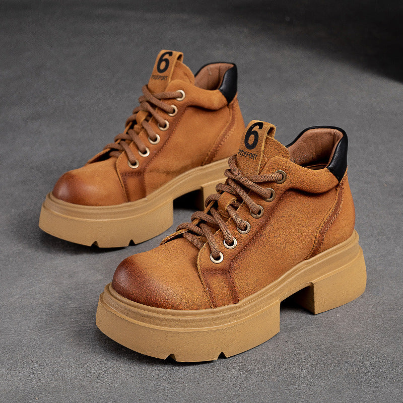 Women Casual Fashion Leather Chunky Sole Ankle Boots-RAIIFY