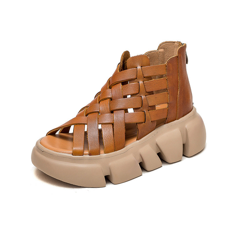 Women Summer Plaited Leather Retro Casual Sandals-RAIIFY