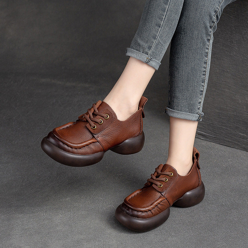 Women Retro Soft Leather Thick Soled Casual Shoes-RAIIFY