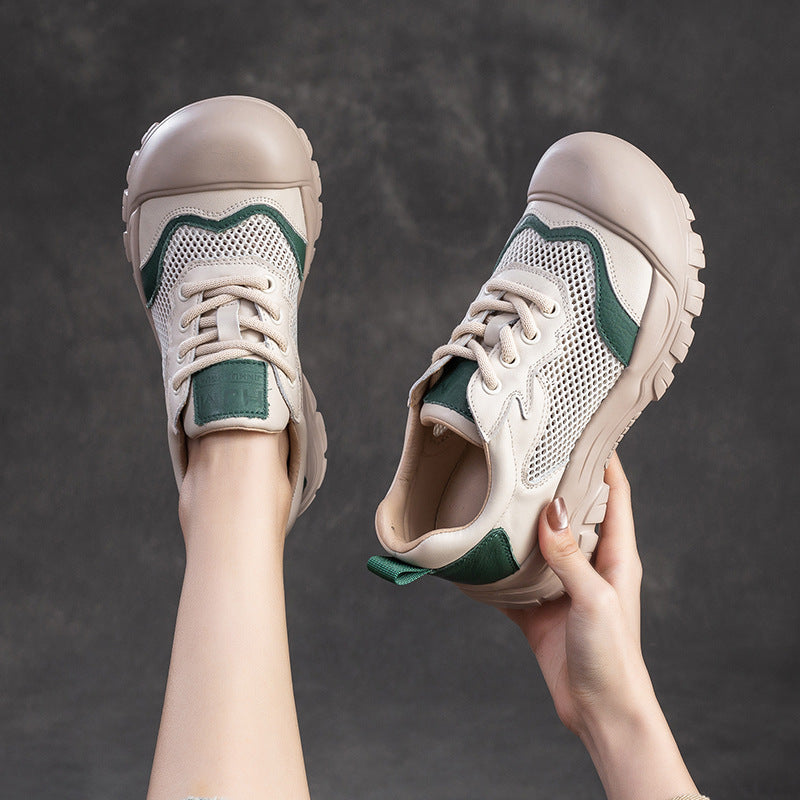 Women Fashion Breathable Mesh Leather Casual Shoes-RAIIFY