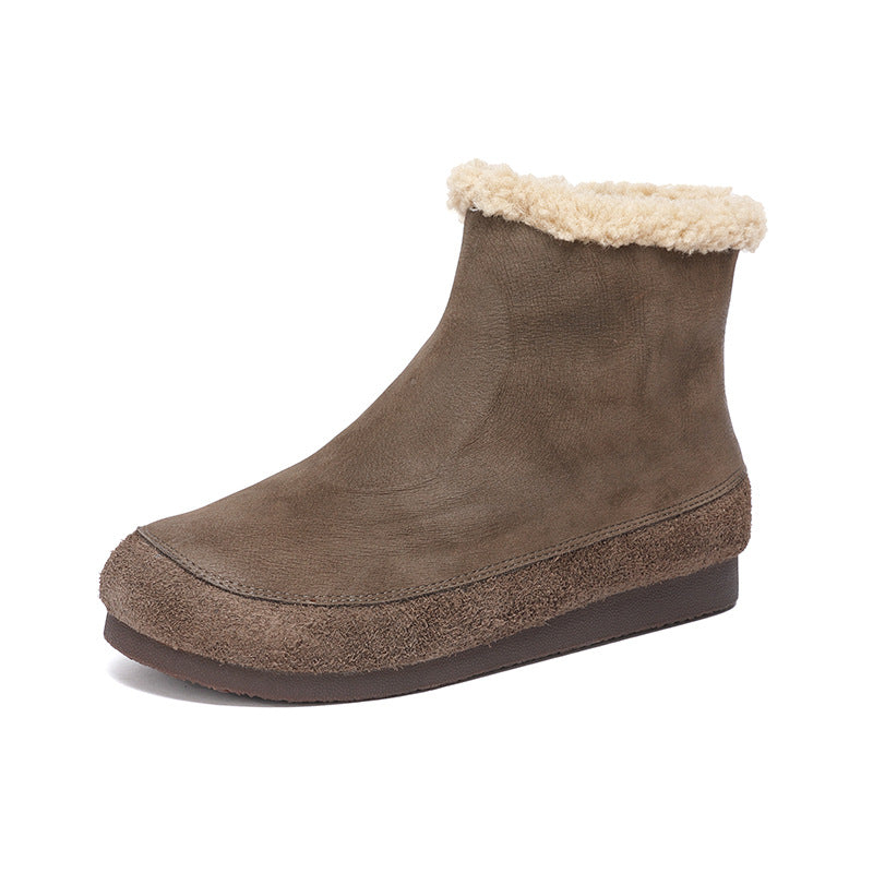Women Retro Frosted Leather Woolen Snow Boots-RAIIFY