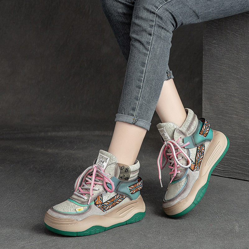 Women Autumn Fashion Color Matching Leather Boots-RAIIFY