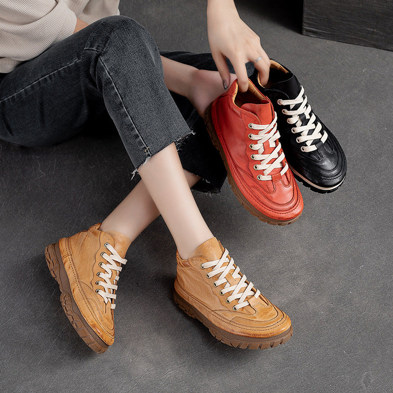 Women Retro Patchwork Soft Leather Casual Shoes-RAIIFY