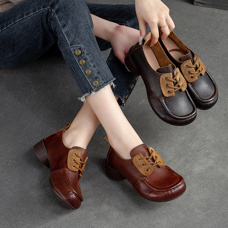 Women Retro Handcraft Leather Low Heel Casual Shoes-RAIIFY
