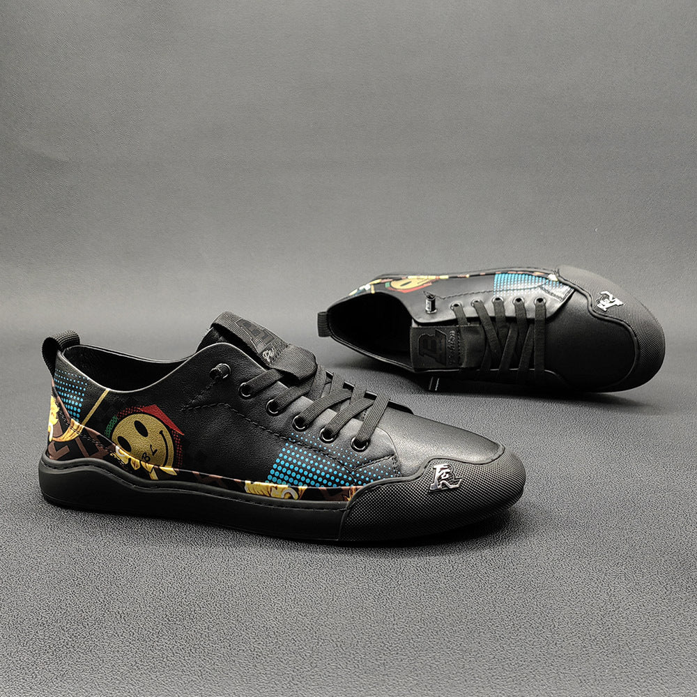 Men Fashion Print Leather Casual Flat Sneakers-RAIIFY