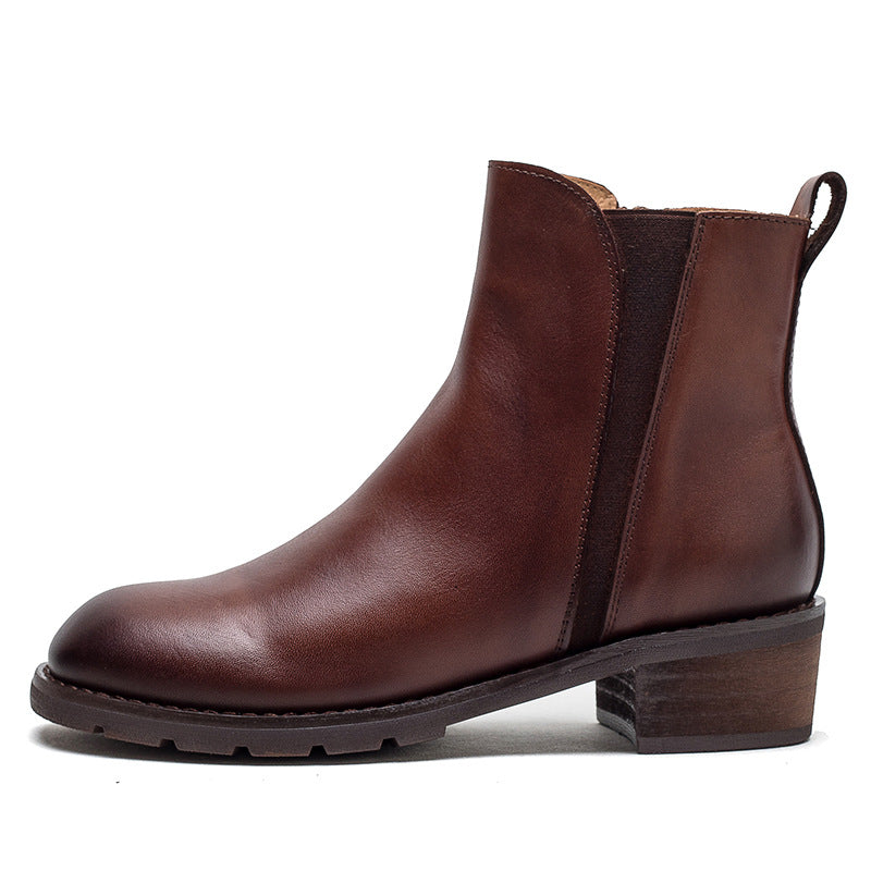 Women Minimalist Leather Casual Chunky Heel Boots-RAIIFY