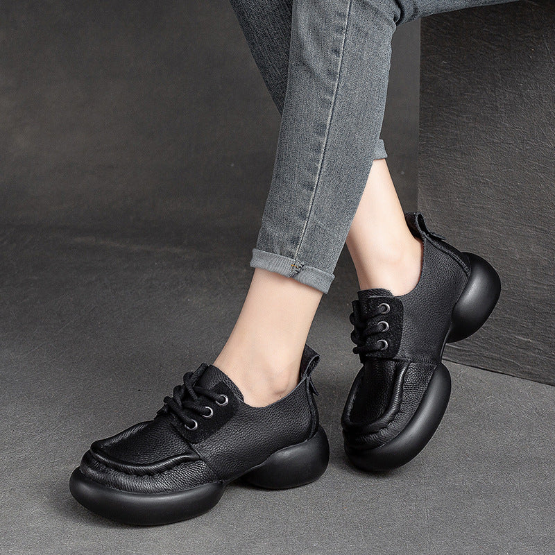 Women Retro Soft Leather Thick Soled Casual Shoes-RAIIFY