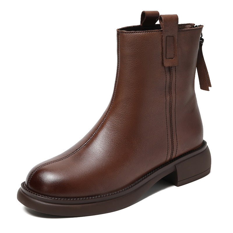 Women Minimalist Retro Soft Leather Casual Boots-RAIIFY