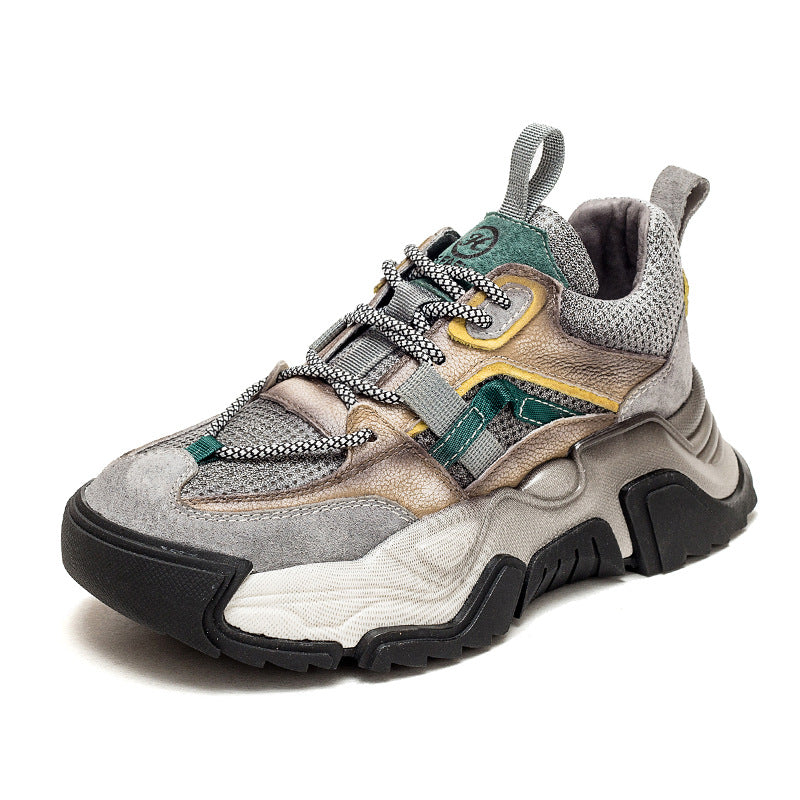Women Retro Patchwork Leather Thick Soled Dad Sneakers-RAIIFY