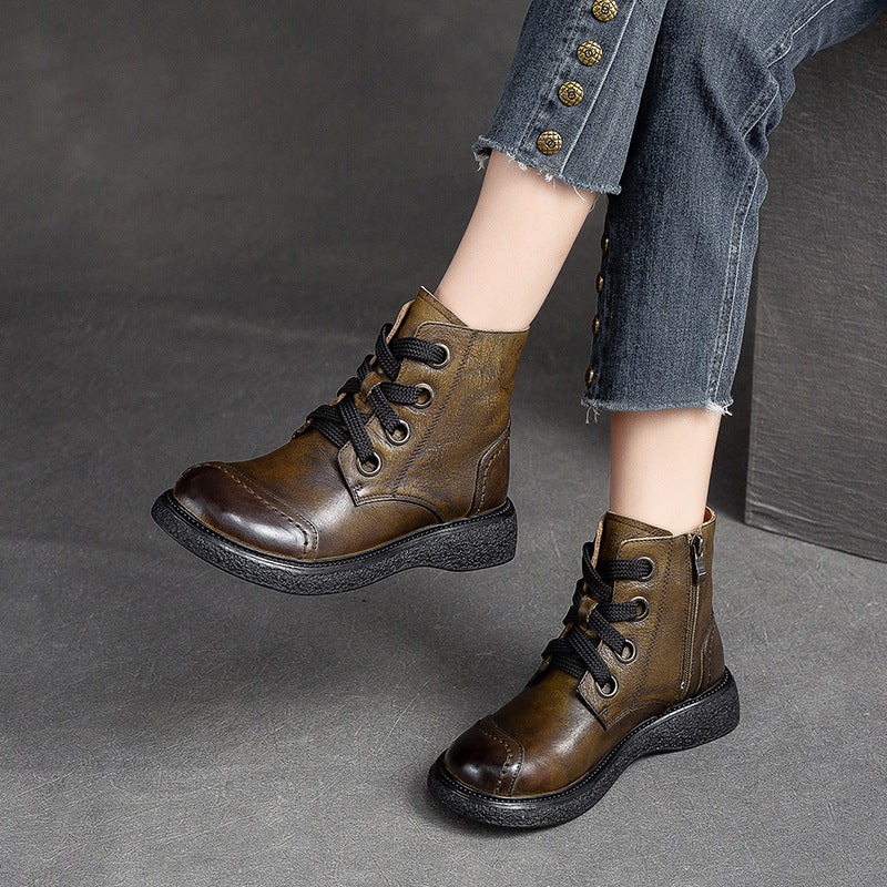 Women Retro Minimalist Leather Casual Boots-RAIIFY