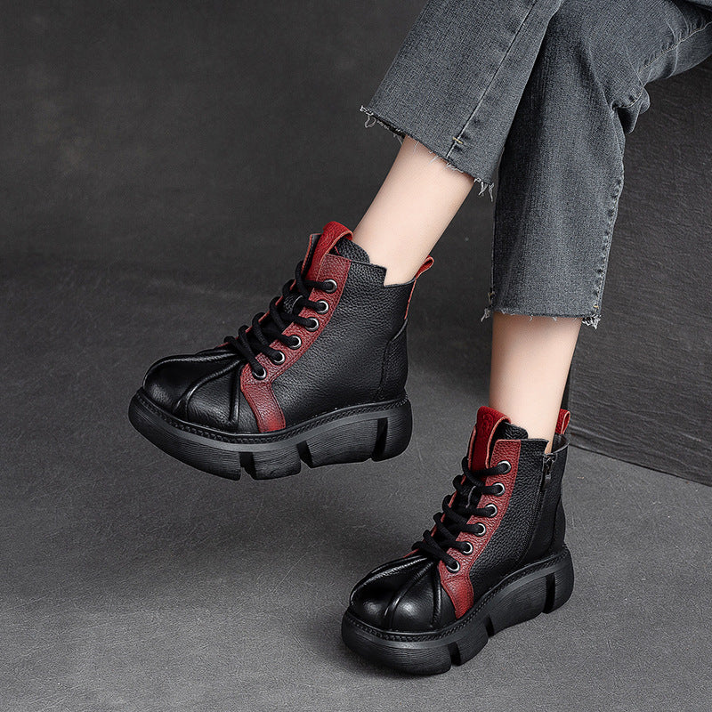 Women Retro Patchwork Leather Casual Ankle Boots-RAIIFY