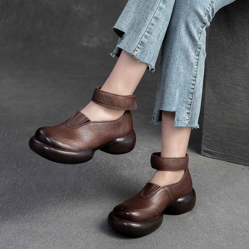 Women Retro Minimalist Leather Velcro Casual Shoes-RAIIFY