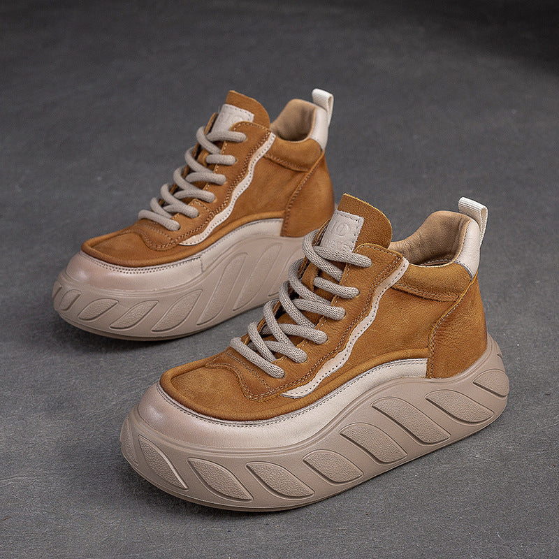 Women Minimalist Fashion Leather Thick Soled Casual Shoes-RAIIFY