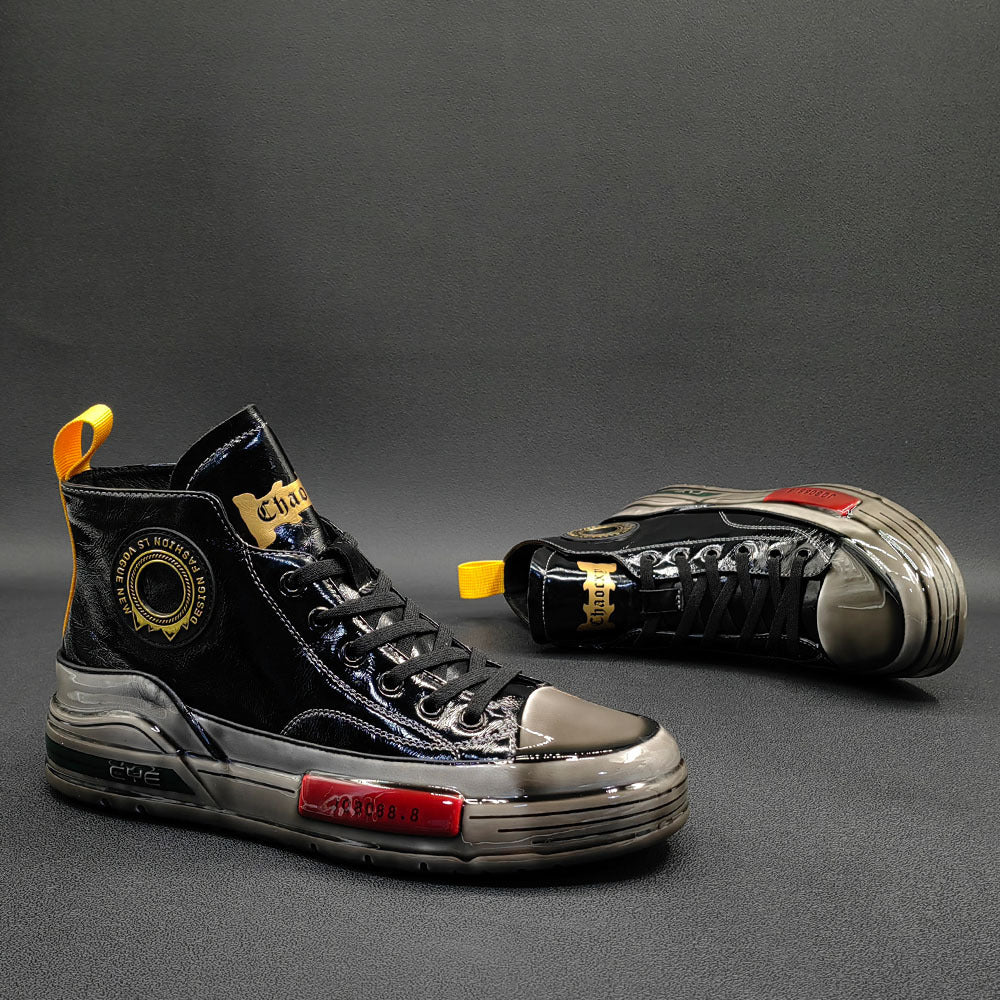 Men Fashion Glossy Leather Ankle Sneakers-RAIIFY