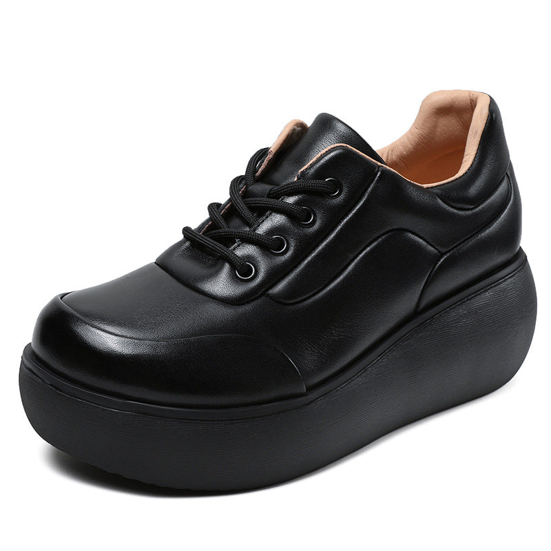 Women Minimalist Retro Leather Platform Casual Shoes-RAIIFY