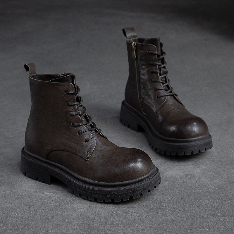 Women Retro Patchwork Leather Handmade Casual Boots-RAIIFY