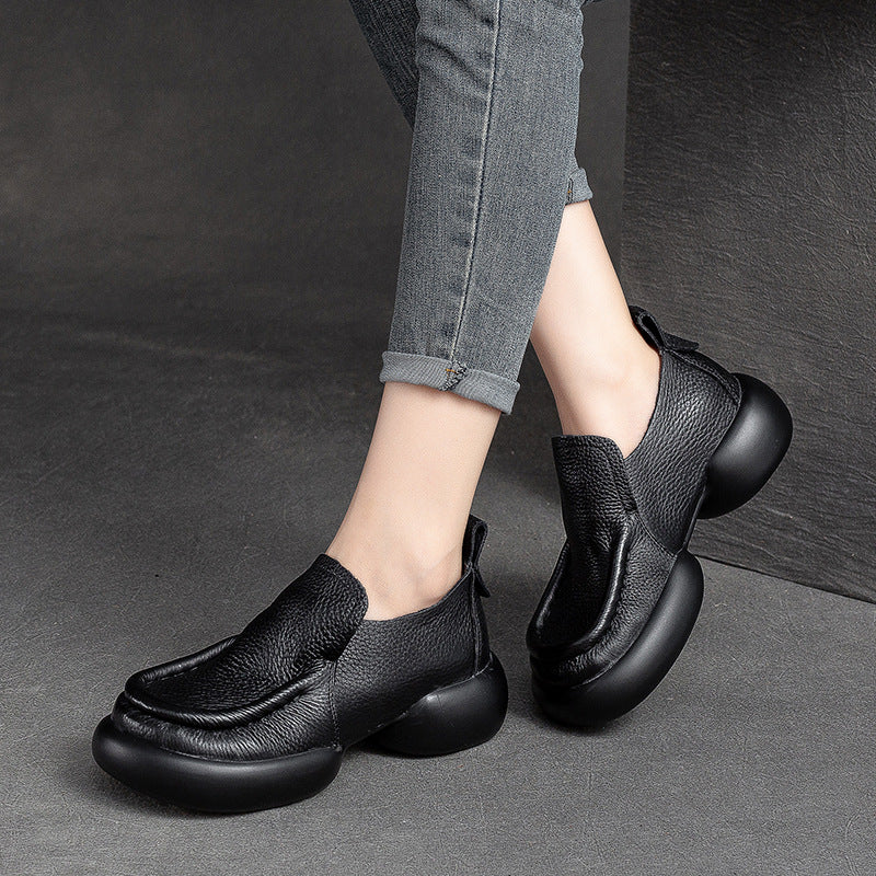 Women Retro Minimalist Soft Leather Thick Soled Casual Shoes-RAIIFY