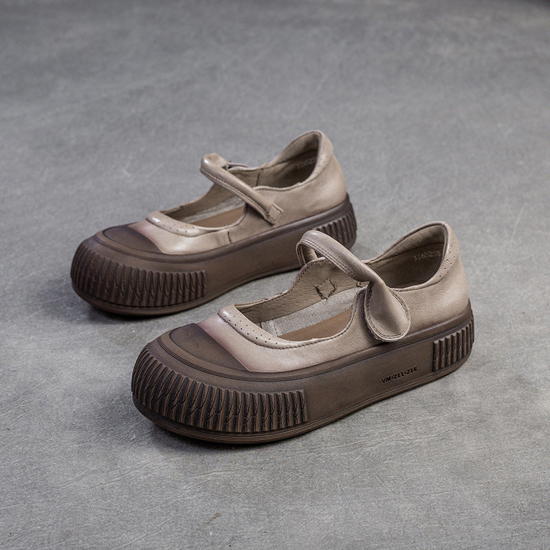Women Retro Leather Flat Casual Shoes-RAIIFY