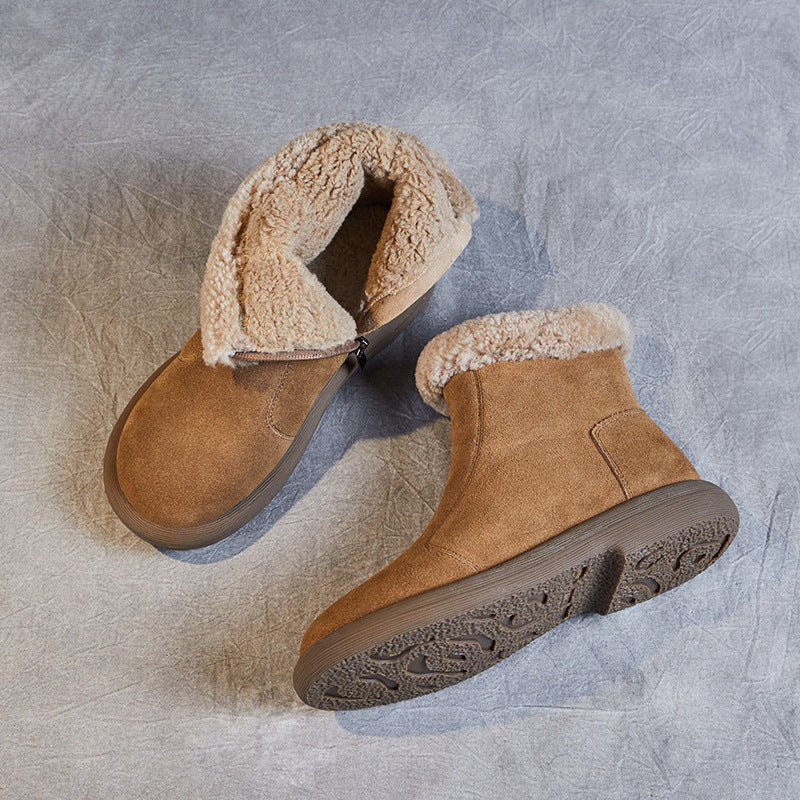 Women Minimalist Suede Flat Ankle Snow Boots-RAIIFY
